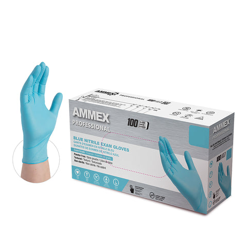 Ammex® Blue Nitrile Powder Free Exam Gloves