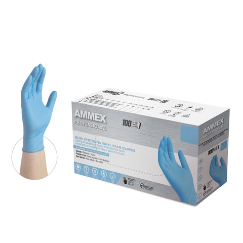 Stretch Synthetic Blue Vinyl Exam Gloves