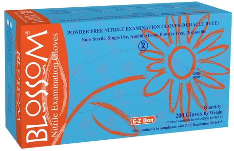 Blossom Miracle Blue EZ Don Nitrile PF Exam Gloves
