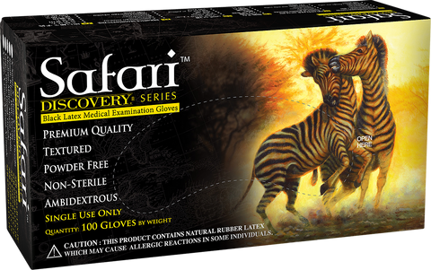 Safari Black Latex Powder Free Textured Exam Gloves